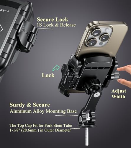 BRCOVAN Bike Fork Stem Phone Mount Holder [Camera Friendly] [1s Locking]