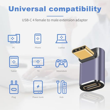 Duttek USB C Right Angle Adapter 40G (Two Styles), 90 Degree USB C Male to Female Adapter for Steam Deck, MacBook, Meta Quest, Phone - style: Right Angle USB C+USB C 90 Degree Adapter