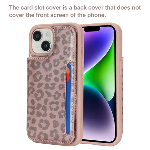 iCoverCase Compatible with iPhone 14 Plus Phone Case with Card Holder, Wallet Case for Women Men RFID Blocking PU Leather Protective Case 6.7 Inch (Rose Gold Leopard) - color: Rose Gold Leopard
