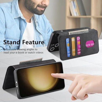 2 in 1 Wallet Case for Samsung Galaxy S23+ Plus CMG Black | PU Leather Magnetic Flip Folio Case with RFID Blocking Card Holder, Credit Card Slots Kickstand, Shockproof Protective Cover - color: Black, size: Samsung Galaxy S23 Plus