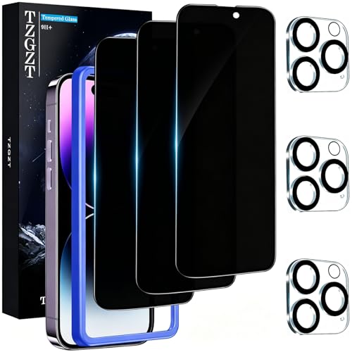 TZGZT Privacy Screen Protectors for iPhone 14 Pro Max, Tempered Glass, HD - color: iPhone 14 Pro Max-3+3Pack-Black