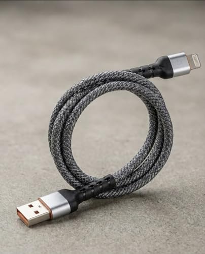 Voltix USB-A to Lightning Cable, 6A Super Fast Charging, 3.3 FT Braided Nylon, High-Speed Data Transfer, Compatible with iPhone 8, XR, 11, 12, 13 Series, Gray