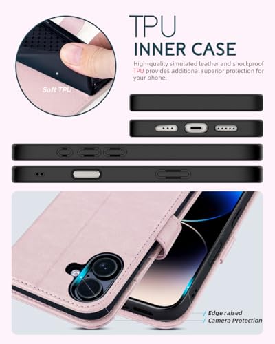 OCASE for iPhone 16 Wallet Case, PU Leather Crossbody Phone Case with Removable Shoulder Strap, Kickstand, RFID Blocking Card Slots, Flip Folio Phone Cover 6.1 Inch 2024, Light Pink - color: Light Pink, size: iPhone 16