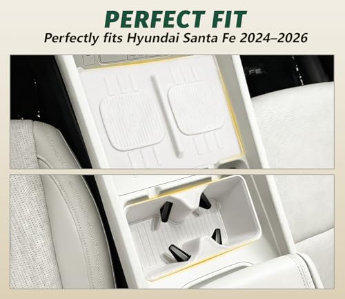 2Pcs Cup Holder Insert and Charging Mat for 2024-2026 Hyundai Santa Fe - size: For Santa Fe 2024-2026 2pcs White