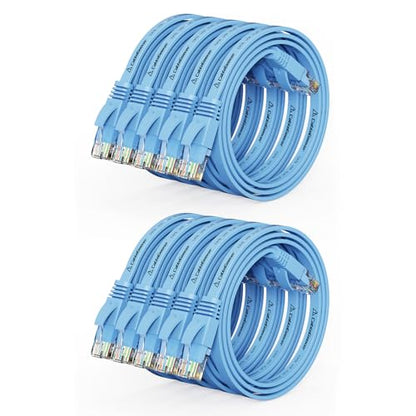 CableGeeker Cat 6 Flat Ethernet Cable 1ft 10Pack, 10Gbps, Blue - color: Blue-Flat, size: 1ft, style: 10 Pack
