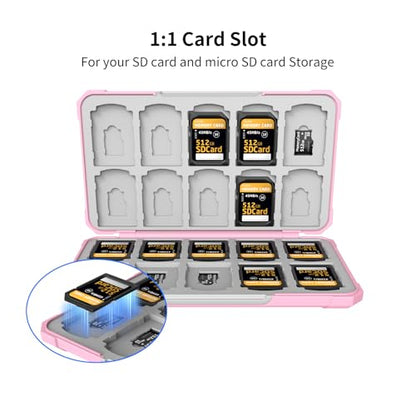 Memory Card Case with 40 Card Slots for SD and Micro SD Cards - color: Carbon Fiber Pink