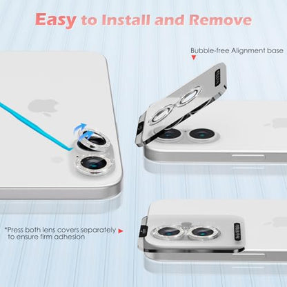imluckies for iPhone 16 / iPhone 16 Plus/iPhone 17 Camera Lens Protector, AR+AF Tempered Glass 9H Anti-Scratch Metal Individual Lens Cover, HD Clear Camera Accessories, Glitter Silver - color: Glitter Silver
