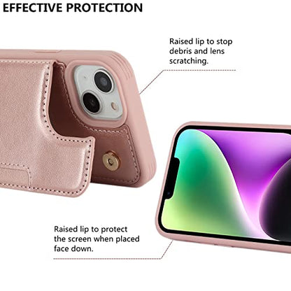 iCoverCase Compatible with iPhone 14 Case with Card Holder, Wallet Case for Women Men RFID Blocking PU Leather Protective Phone Case 6.1 Inch (Rose Gold) - color: Rose Gold