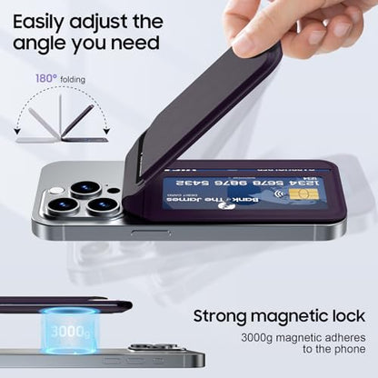 for Mag-Safe Wallet, Powerful Adjustable Holder for iPhone 17/16/15/14/13/12 Series Phone Wallet with ID Window, RFID Blocking (Purple) - color: Purple