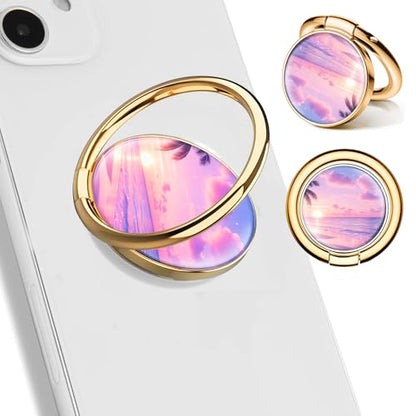 Cell Phone Ring Holder, Cute Phone Ring Grip Stand, 360°Rotation Funny Metal Kickstand Finger Grip Beautiful Beach Tree - color: Beautiful Beach Tree