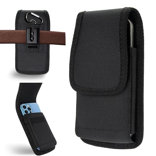 Nylon Holster with Belt Clip Compatible with Galaxy S25/24/23 Ultra and Note 20 Ultra 5G Note 10+ Plus 5G, Cell Phone Pouch with ID Card Holder Pen Holder, Black -XL - size: X-Large