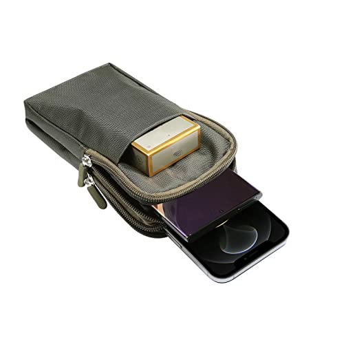 Multifunction Dual Phone Holster Men, Nylon Cell Phone Case Holder Mens Belt Pouch Loop/Clip, Smartphone Belt Wallet Purse 2 Zipper Pockets Compatible with iPhone 14 Pro Max Case 13 Pro Max, Black - color: Green