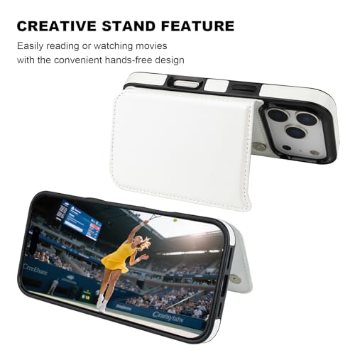 ONETOP for iPhone 17 Pro Wallet Case with Credit Card Holder,White | Kickstand,ID/Cash Holder,Case Wallet with Card Slots,Double Magnetic Clasp,Durable PU Leather Shockproof Cover for Women Men - color: White