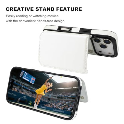 ONETOP for iPhone 17 Pro Wallet Case with Credit Card Holder,White | Kickstand,ID/Cash Holder,Case Wallet with Card Slots,Double Magnetic Clasp,Durable PU Leather Shockproof Cover for Women Men - color: White