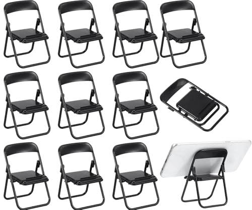 12 Pcs Black Mini Folding Chair Phone Stand, 1: 12 Dollhouse Accessories