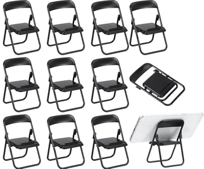 12 Pcs Black Mini Folding Chair Phone Stand, 1: 12 Dollhouse Accessories