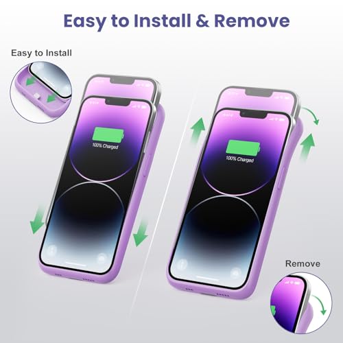 Feob Battery Case for iPhone 13/13 Pro/14,[2025 Upgraded] 7500 mAh Ultra-Slim Portable Extended Charger Cover for iPhone 13/13 Pro/14 Charging Case (6.1 Inch)-Purple - color: Purple