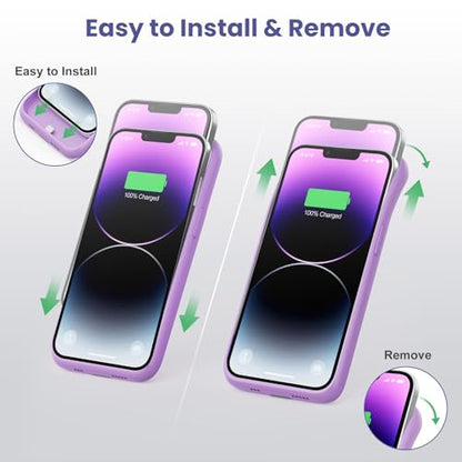 Feob Battery Case for iPhone 13/13 Pro/14,[2025 Upgraded] 7500 mAh Ultra-Slim Portable Extended Charger Cover for iPhone 13/13 Pro/14 Charging Case (6.1 Inch)-Purple - color: Purple
