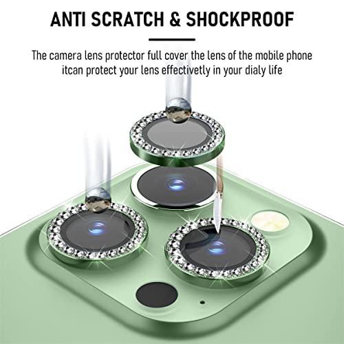 Suoman 3-Pack for iPhone 13 Pro Max/iPhone 13 Pro Camera Lens Protector, 9H Hardness Tempered Glass Film, [Flash Diamonds] [Does not Affect Night Shots] Individual Metal Protective Cover -Green - color: Diamond Green
