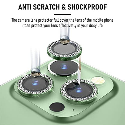 Suoman 3-Pack for iPhone 13 Pro Max/iPhone 13 Pro Camera Lens Protector, 9H Hardness Tempered Glass Film, [Flash Diamonds] [Does not Affect Night Shots] Individual Metal Protective Cover -Green - color: Diamond Green