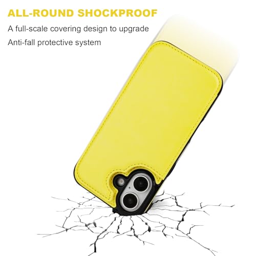 ONETOP for iPhone 16 Wallet Case with Credit Card Holder,Yellow | Kickstand,ID/Cash Holder,Case Wallet with Card Slots,Double Magnetic Clasp,Durable PU Leather Shockproof Cover for Women Men - color: Yellow
