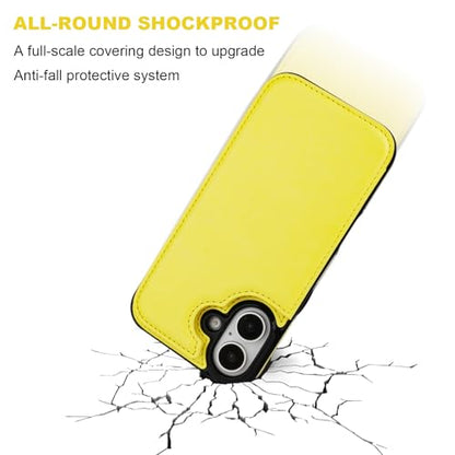 ONETOP for iPhone 16 Wallet Case with Credit Card Holder,Yellow | Kickstand,ID/Cash Holder,Case Wallet with Card Slots,Double Magnetic Clasp,Durable PU Leather Shockproof Cover for Women Men - color: Yellow
