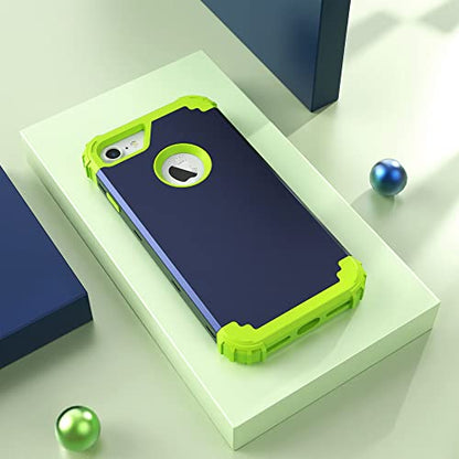 IDweel for iPhone 8 Case,for iPhone 7 Case with Screen Protector, 3 in 1 Shockproof Hybrid Heavy Duty Hard PC Cover Soft Silicone Sturdy Bumper Full Body Sturdy Case,Navy Blue/Grass Green - color: Navy Blue/Grass Green