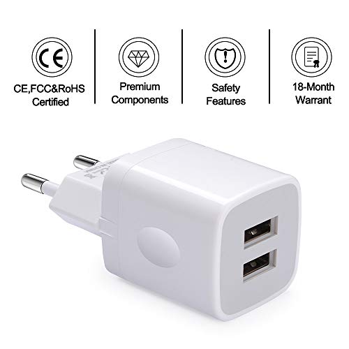 European Wall Charger, Vifigen 2-Pack USB 2.1AMP Universal Europe Charger Block Dual Port Plug Compatible for iPhone 17 16 15 14 13 12 11 Pro Max XS XR X SE 8 7 6 Plus,Samsung S25 S24 A17,Note,LG,Moto - color: White