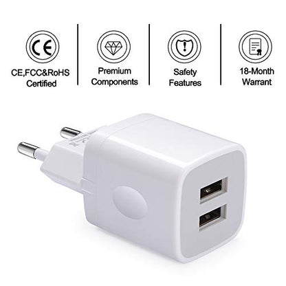 European Wall Charger, Vifigen 2-Pack USB 2.1AMP Universal Europe Charger Block Dual Port Plug Compatible for iPhone 17 16 15 14 13 12 11 Pro Max XS XR X SE 8 7 6 Plus,Samsung S25 S24 A17,Note,LG,Moto - color: White