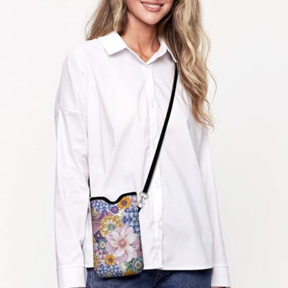 Universal Phone Sleeve Pouch with Crossbody Strap 7.6 X 4.3 Inches Shockproof Water Resistant Mobile Protection Bag-Purple Boho Floral Neoprene Phone Pouch Bag - color: Purple Boho Floral-Phone Pouch
