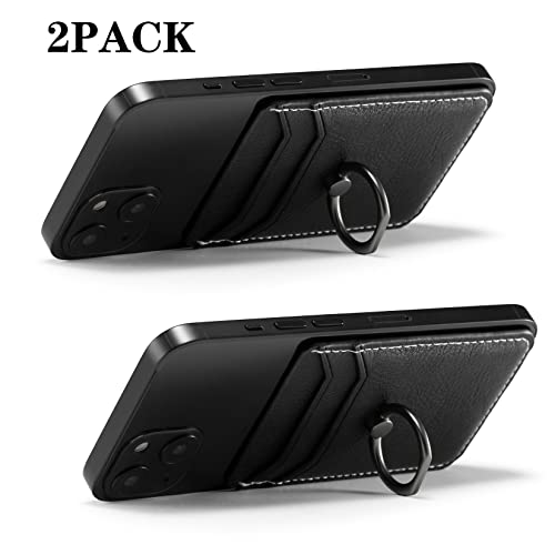 Card Holder for Phone Case 2Pc, RFID Leather Phone Wallet with Ring | Phone Wallet Stick On Back Of Phone Case.Credit Card/ID/Pocket Phone Card Holder for iPhone Andriod. Viewing Freely - color: Black+Black 2PC
