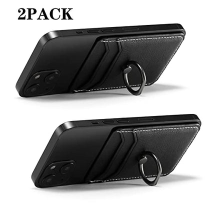 Card Holder for Phone Case 2Pc, RFID Leather Phone Wallet with Ring | Phone Wallet Stick On Back Of Phone Case.Credit Card/ID/Pocket Phone Card Holder for iPhone Andriod. Viewing Freely - color: Black+Black 2PC