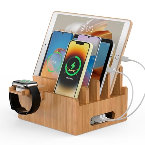 Pezin & Hulin Bamboo Charging Stand with Pack 5 Cables-Natural Bamboo - color: Without Charger