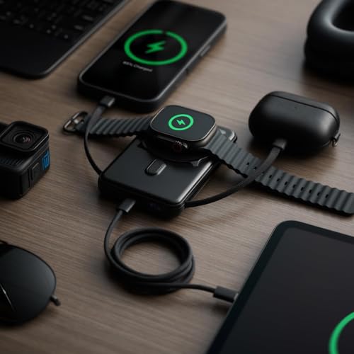 Ridge 20W Magnetic Power Bank Battery Pack 10,000mAh - Fast Charging, Compatible with MagSafe - Portable Charger Flight-Safe Travel Powerbank - Built-in Cables & Magnetic Attachment (Matte Black) - color: Matte Black