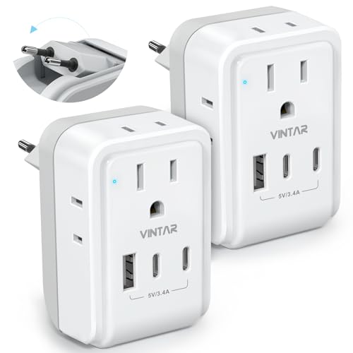 VINTAR 2 Pack European Travel Plug Adapter, 7 in 1 Type C Foldable Plug - style: 17W-Type C - Most of Europe - 2 Pack