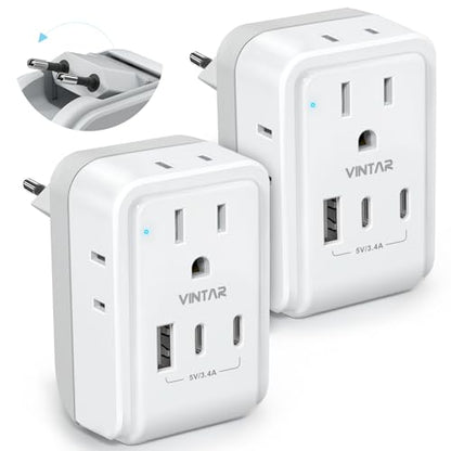 VINTAR 2 Pack European Travel Plug Adapter, 7 in 1 Type C Foldable Plug - style: 17W-Type C - Most of Europe - 2 Pack