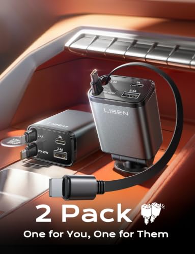 LISEN Retractable Car Charger, 84W Car Adapter USB C Fast Charger, 2 Pack - color: Grey, size: 31.5 Inch（2Pack）
