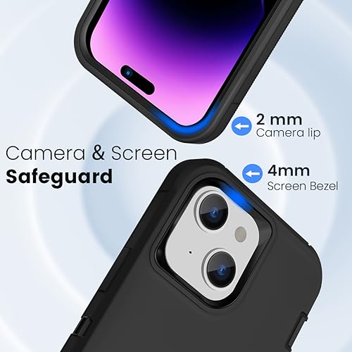 Compatible with iPhone 15/14/13 Phone Case, Dual Layer Shockproof Full Body Cover Military Grade Drop Protection Heavy Duty Phone Case for Women & Men (Black) - color: Black
