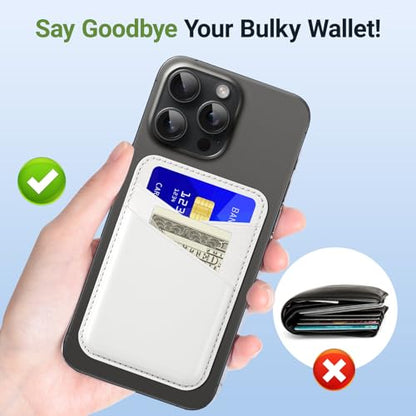 SHANSHUI Phone Wallet, Leather Phone Card Holder Strong Adhesive Stick on Credit ID Business Card Pocket for Back of Cellphone Compatible with iPhone, Most Smartphones, White 2 Pack - color: White+White