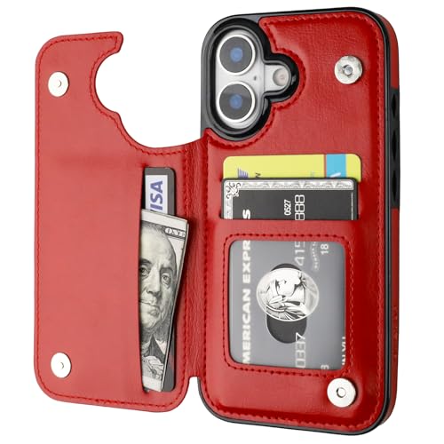 ONETOP for iPhone 17 Wallet Case with Credit Card Holder,Red | Kickstand,ID/Cash Holder,Case Wallet with Card Slots,Double Magnetic Clasp,Durable PU Leather Shockproof Cover for Women Men - color: Red