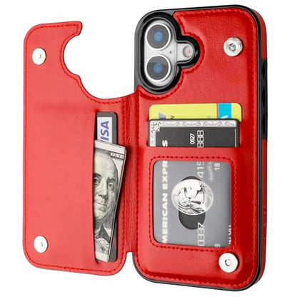 ONETOP for iPhone 17 Wallet Case with Credit Card Holder,Red | Kickstand,ID/Cash Holder,Case Wallet with Card Slots,Double Magnetic Clasp,Durable PU Leather Shockproof Cover for Women Men - color: Red
