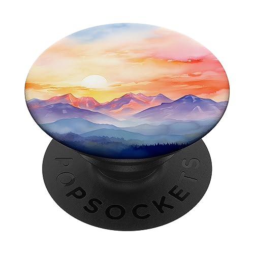 Sunset Mountain Nature Scene Watercolor PopSockets Swappable PopGrip