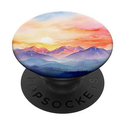 Sunset Mountain Nature Scene Watercolor PopSockets Swappable PopGrip