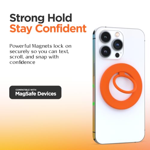 FELONY CASE - Neon Orange Ring Grip and Stand - Version 2.0- Improved Stronger Magnet, Magnetic Phone Ring Holder for MagSafe Compatible iPhone 17, 16, 15, 14, 13, 12, Pro, Pro Max Air-Drop Protection - color: Neon Orange