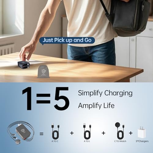 Retractable Apple Watch Charger, 5 in 1 Wall Charger with 3 Retractable Cables for Older iPhones & USB-C Devices, 35W Foldable Charger Block for iPhone 17/16/15/14, iPad, AirPods (Gray) - color: Gray