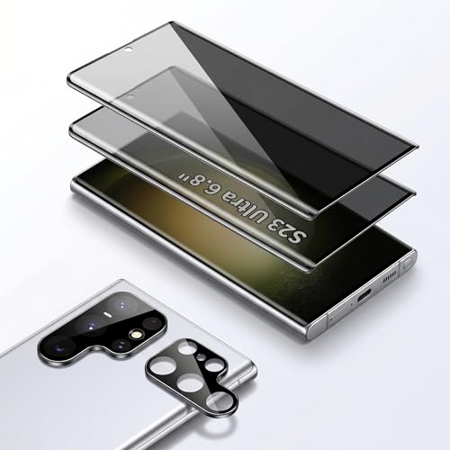 2+2 Pack Galaxy S23 Ultra Privacy Screen Protector,2 Pack Camera Lens Protector,Anti Spy Tempered Glass 9H Hardness , Compatible with fingerprint unlocking 3D Curved Full Screen Coverage,Anti-Scratch - color: galaxy S23 Ultra Privacy Screen Protector