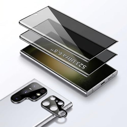 2+2 Pack Galaxy S23 Ultra Privacy Screen Protector,2 Pack Camera Lens Protector,Anti Spy Tempered Glass 9H Hardness , Compatible with fingerprint unlocking 3D Curved Full Screen Coverage,Anti-Scratch - color: galaxy S23 Ultra Privacy Screen Protector