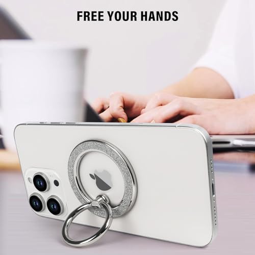 Guppy Magnetic Phone Ring Holder, Glitter Magnet Finger Ring Grip Stand Holder, 360° Rotation with Cell Phone Ring Stand, Compatible with MagSafe for iPhone 17 Pro Max 16 15 14 13 12 All-Silver - color: Silver