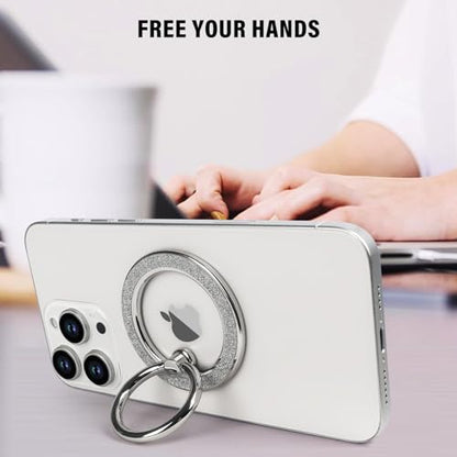Guppy Magnetic Phone Ring Holder, Glitter Magnet Finger Ring Grip Stand Holder, 360° Rotation with Cell Phone Ring Stand, Compatible with MagSafe for iPhone 17 Pro Max 16 15 14 13 12 All-Silver - color: Silver