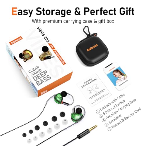 Audiovance Vibes 202 HiFi Wired Earbuds, IEM in-Ear Monitor Headphones - color: 6-Green